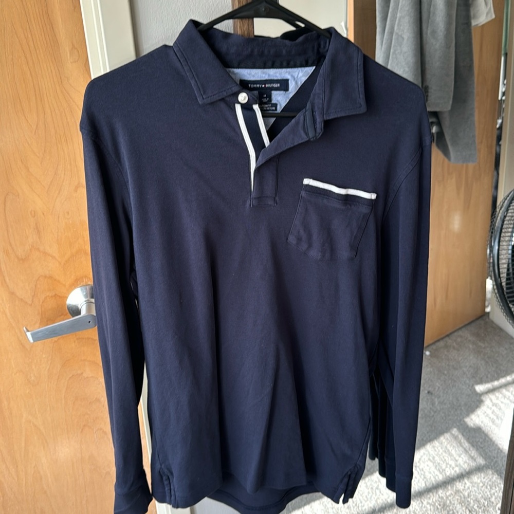 Tommy Hilfiger Longsleeve Polo, Blue, Size Medium, Gently Worn